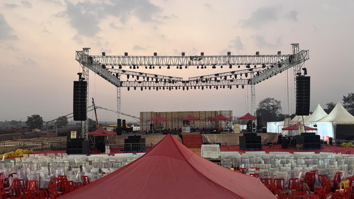 Stage monitor wedge speaker on a concert stage