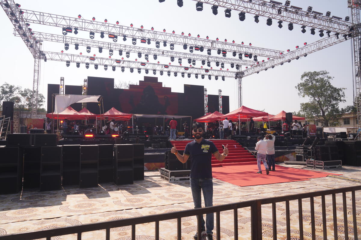 Professional audio equipment at a live production